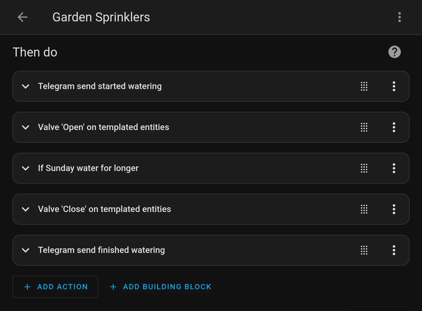 Screenshot of actions